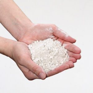 pulverized gypsum in hand
