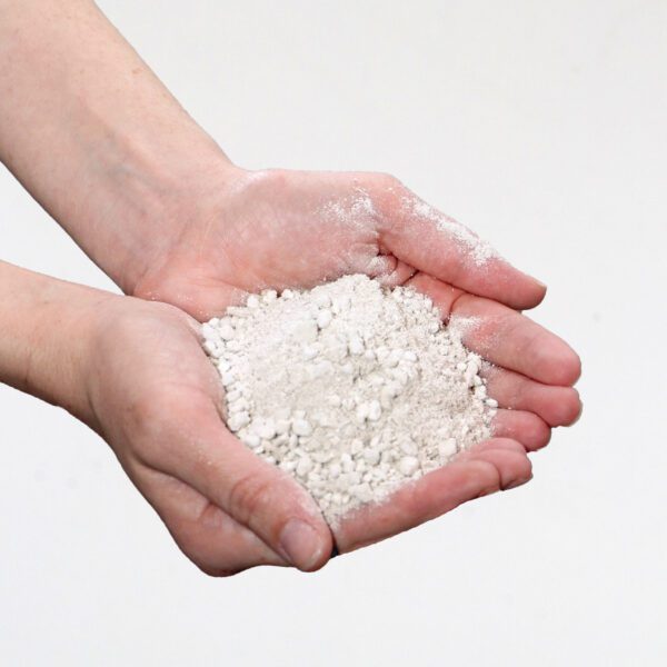 pulverized gypsum in hand
